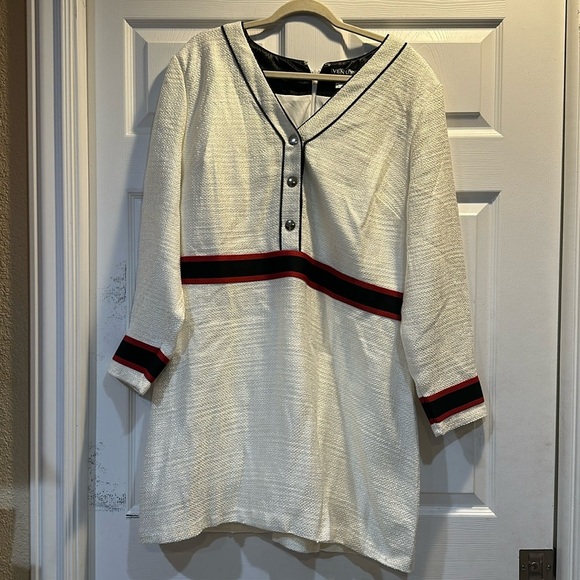 Venus White Tweed Preppy Nautical Button Front Dress 18 - Picture 1 of 8
